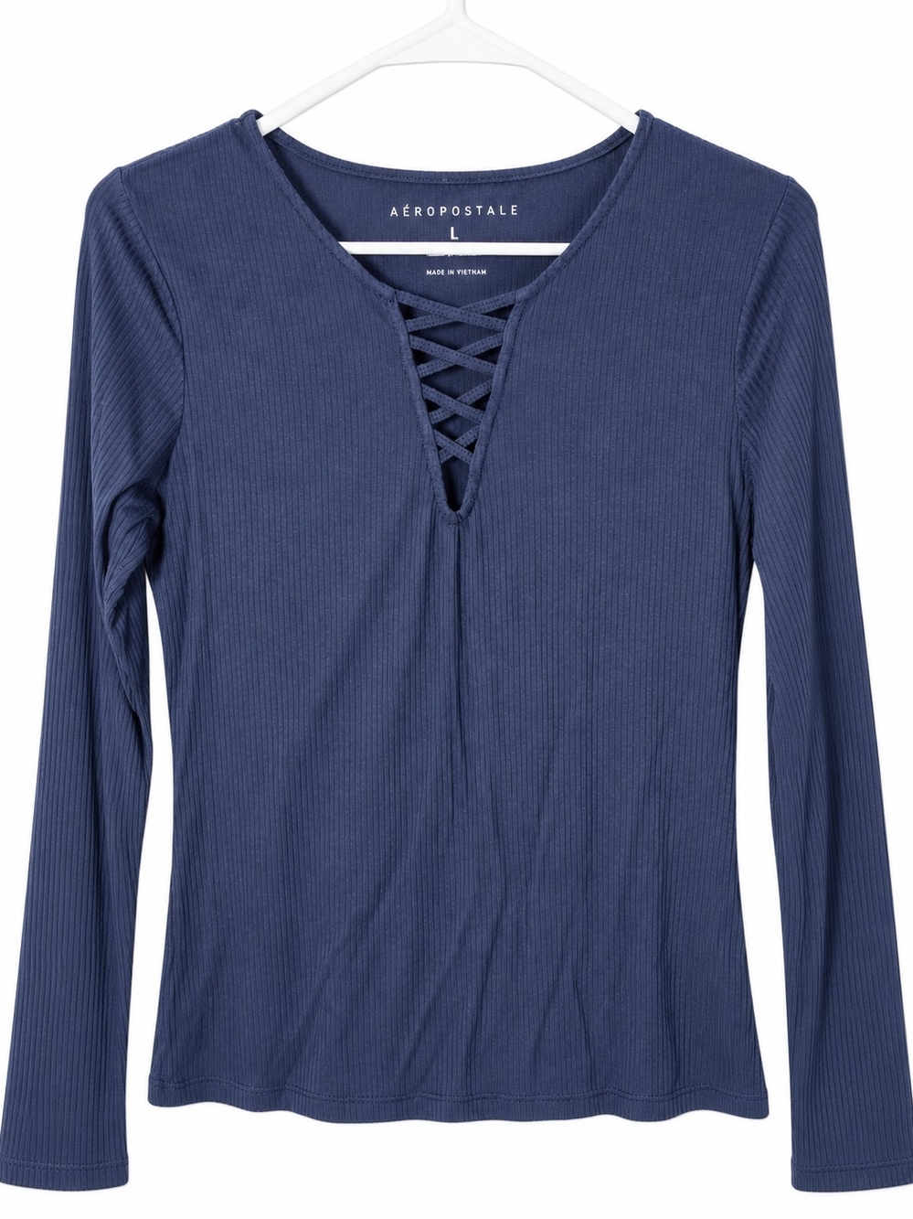 Aeropostale Lace-Up Long Sleeve Top in Blue Large Like New
